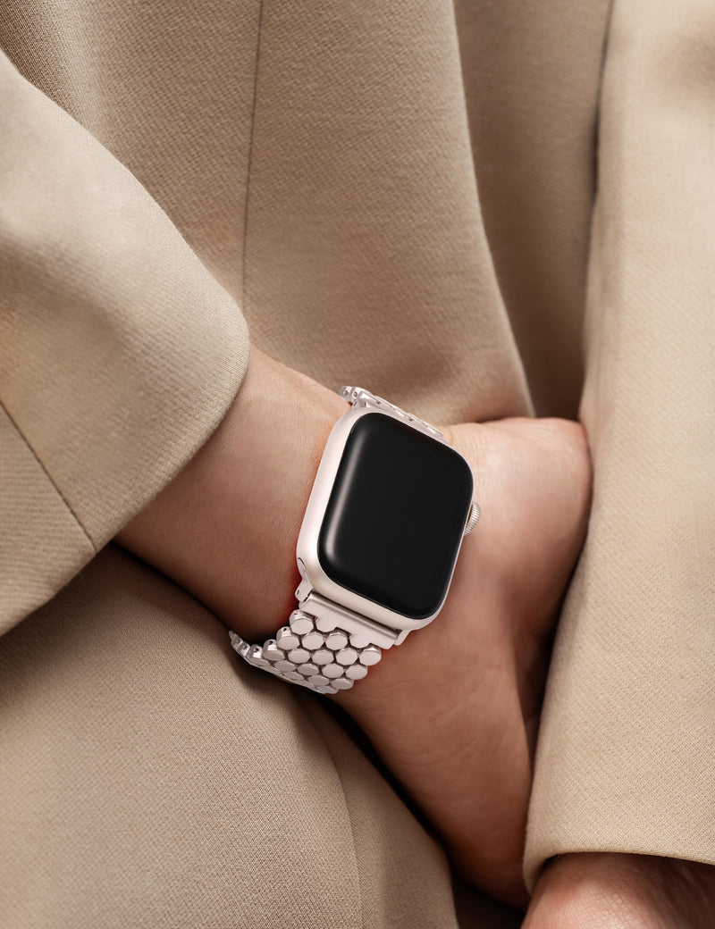 Minyee 2 Packs Band Compatible with Apple Watch Band Women 42/46/38/40/41/44/45/49mm, Premium Soft Leather Strap with Bling Dainty Flower Charm & Dressy Honeycomb Pretty Adjustable Metal Designer Clas