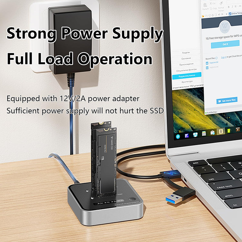 Dual-Bay M.2 NVMe SSD Enclosure, Offline Clone SSD Duplicator, 20Gbps Read/Write Expansion SSD Reader NVMe Enclosure, Tool-Free, Up to 8TB
