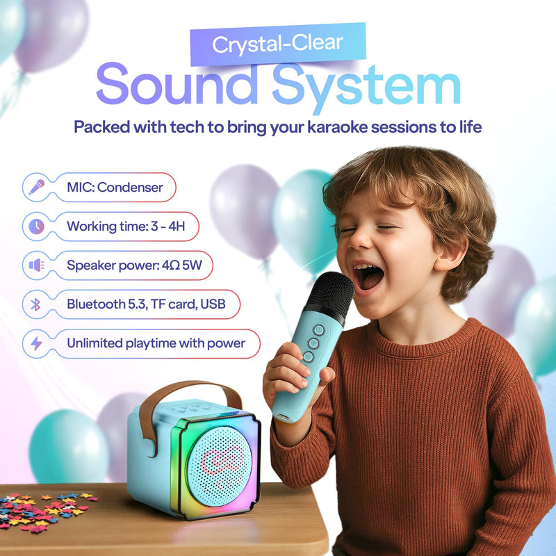 LIOEM Mini Karaoke Machine for Kids | Kids Karaoke Machine for Girls and Boys w/ 2 Wireless Bluetooth Microphones | Clear-Sound Mini Kareoke and Speaker | Speaker and Microphone Set for Children