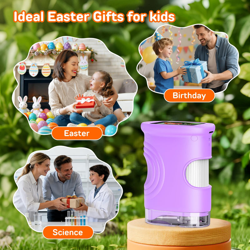 [AUSTRALIA] - 1000X Handheld Digital Microscope for Kids with 2.0" IPS Screen, Easter Gifts Portable STEM Science Lab Toy, Rechargeable Pocket Microscope Educational Gift for Boys & Girls Age 4-6 8-12, Purple Purple 