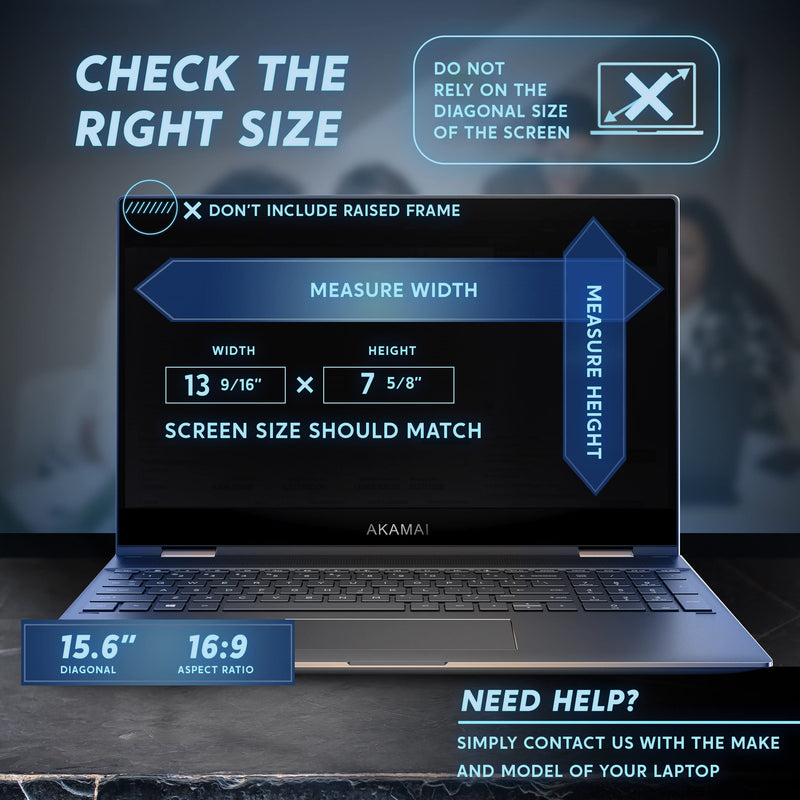 Privacy Screen Laptop 15.6 Inch (16:9) - Laptop Screen Privacy Shield - Laptop Anti Glare Screen Protector - Blue Light Protection by Akamai 15.6 inch (Diagonal) (16:9) Black Privacy