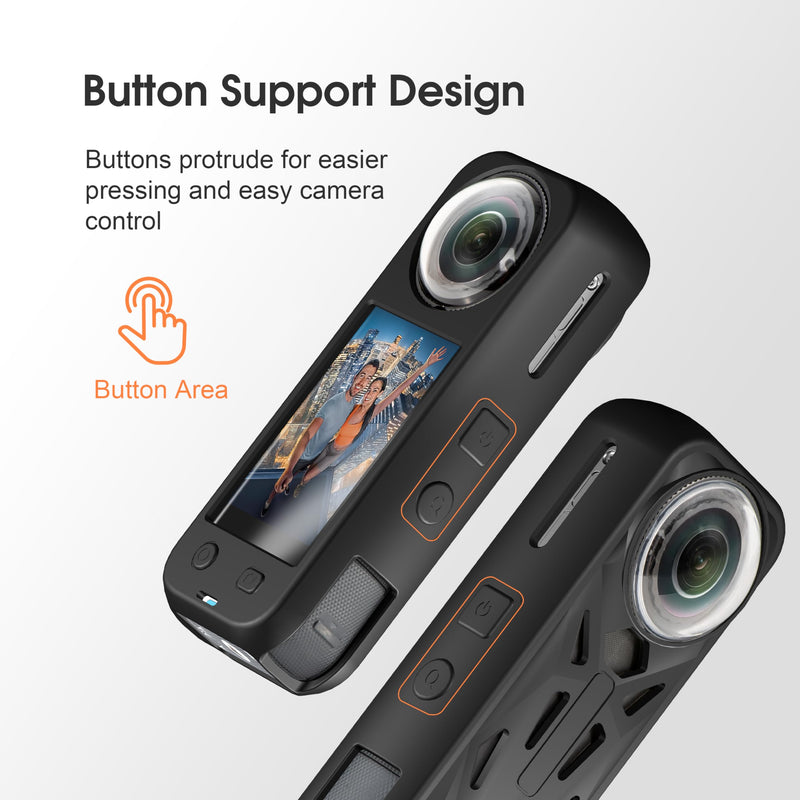 [AUSTRALIA] - Silicone Cover Case for Insta360 X5, Soft Lens Cap Protector All-Round Protective Case for Insta 360 X5 Accessories with Wrist Strap, Shockproof, Precision Fit, Charging Port Accessible (Black) Black 