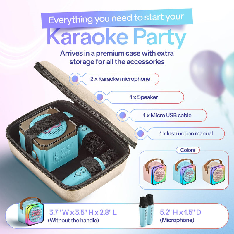 LIOEM Mini Karaoke Machine for Kids | Kids Karaoke Machine for Girls and Boys w/ 2 Wireless Bluetooth Microphones | Clear-Sound Mini Kareoke and Speaker | Speaker and Microphone Set for Children