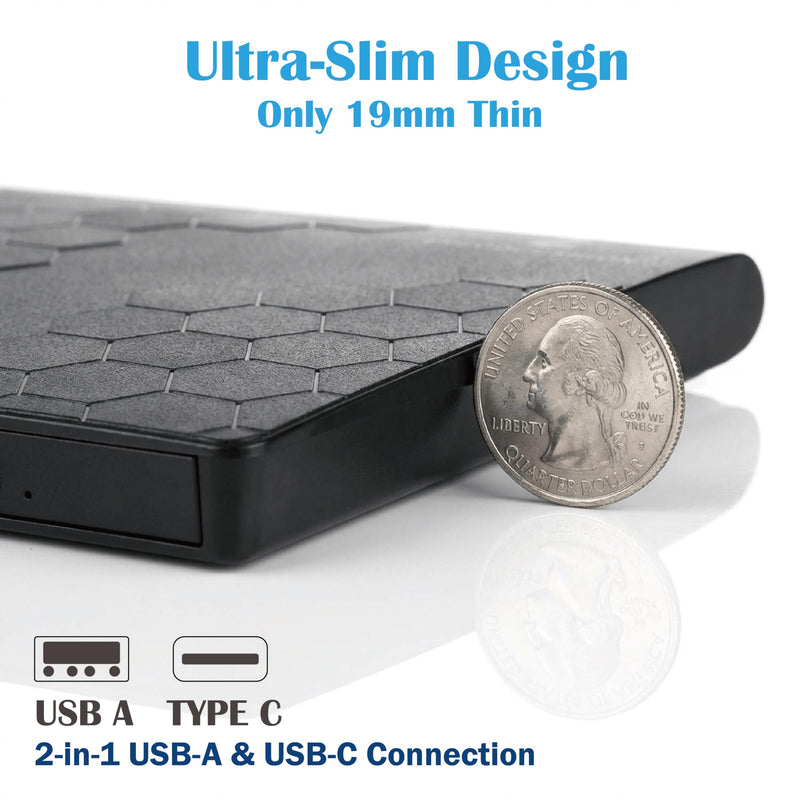 [AUSTRALIA] - External DVD Drive USB 3.2 Gen 1 Slim Portable CD/DVD Burner, High-Speed Optical Drive Writer for Laptop Desktop, Plug & Play Media Player for Windows/ MacBook, Black, included 4.7GB DVD for backup 