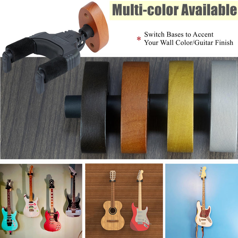 Guitar Wall Mount with Auto-Lock & Auto-Rotate Mechanism | 10KG+ Heavy Duty | Universal Mount for All Headstock/Neck Widths, Classical, Acoustic, Electric Guitars, Bass, etc(Wood Red) Wood Red