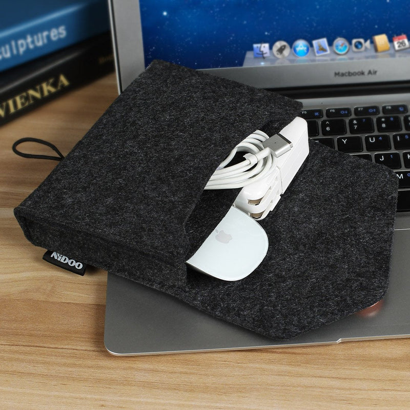 NIDOO Portable Felt Storage Bag, Electronics Accessories Protective Case Pouch for MacBook Power Adapter, Mouse, Cellphone, Cables, SSD, HDD, Power Bank, Portable External Hard Drive, Dark Gray