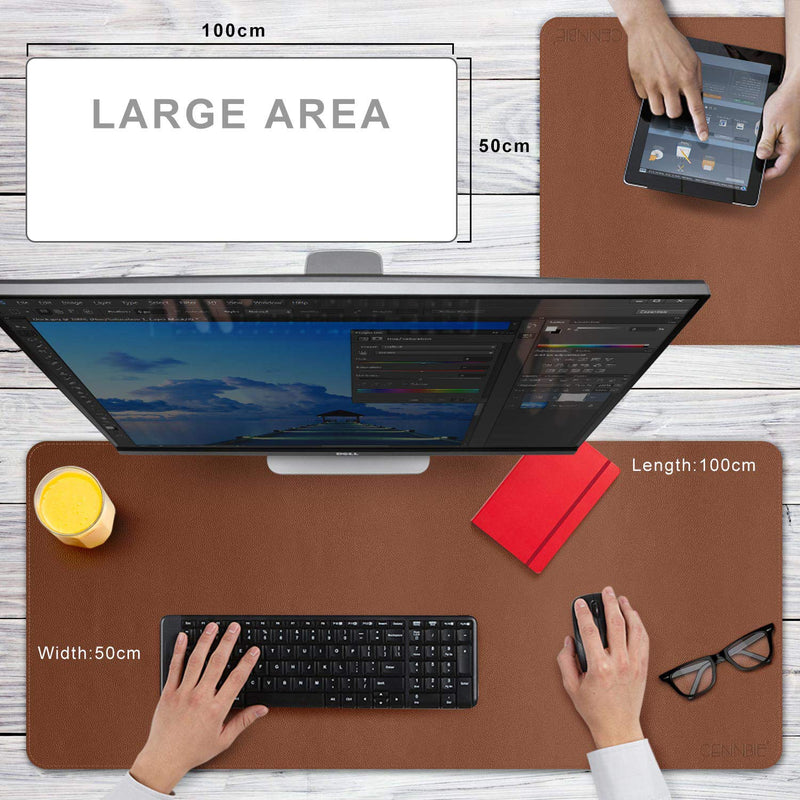 CENNBIE Extended Leather Gaming Mouse Pad/Mat, Large Office Writing Desk Computer Leather Mat Mousepad,Waterproof - 39.3"x19.6" (Brown) 39.3" x 19.6" Brown