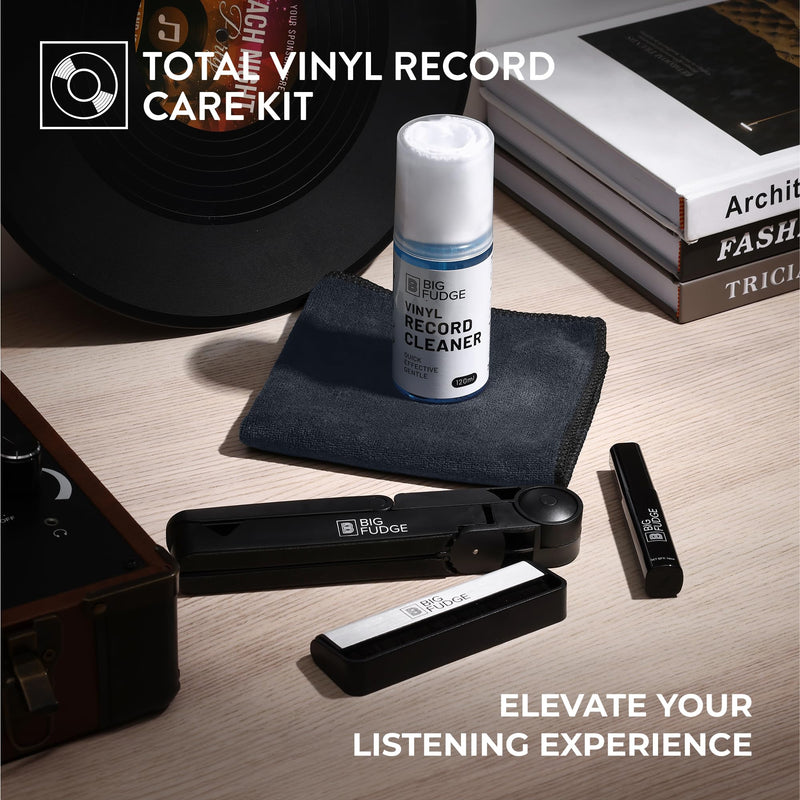 [AUSTRALIA] - Big Fudge Complete Vinyl Record Cleaning Kit - 6-in-1 Vinyl Record Cleaner - incl. Carbon Fiber Record Brush, Stylus Cleaner, Drying Stand, Microfiber Cloth & Towel Cloth - Record Player Accessories 