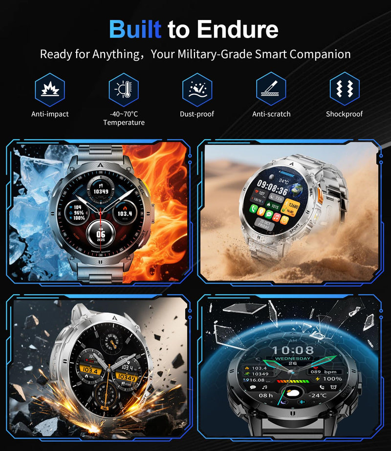 LIGE Smart Watches for Men, 1,62'' HD AMOLED Screen Military Smartwatches with 110+ Sports, 3ATM Fitness Tracker with 24/7 Heart Rate/Sleep for iOS Android