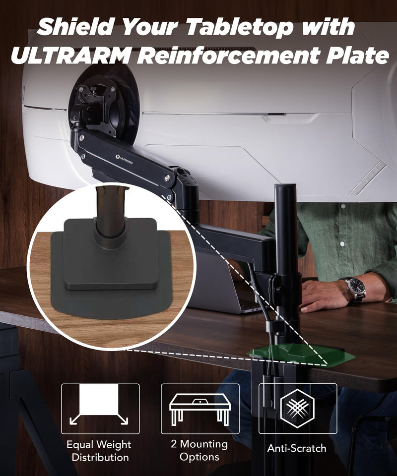 ULTRARM Steel Monitor Mount Reinforcement Plate for Glass & Thin Tabletops | Distributes Pressure, Anti-Slip, Anti-Scratch, Fits C-Clamp & Grommet Mounts, and Most Monitor Arm Desk Stands, Black, MAAC-P