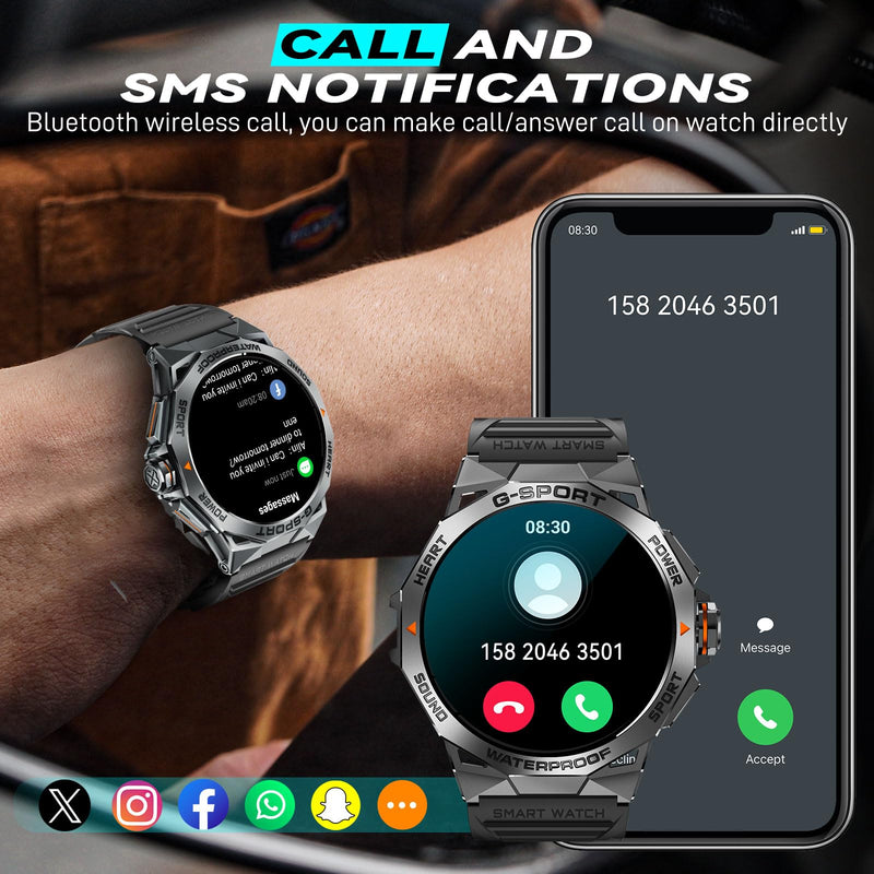 Military Smart Watch for Men Answer/Make Call 1.43" AMOLED Always On Screen | Rugged Smartwatch with Heart Rate Sleep Monitor Waterproof Outdoor Tactical Waterproof Smartwatch for iPhone Android Phone