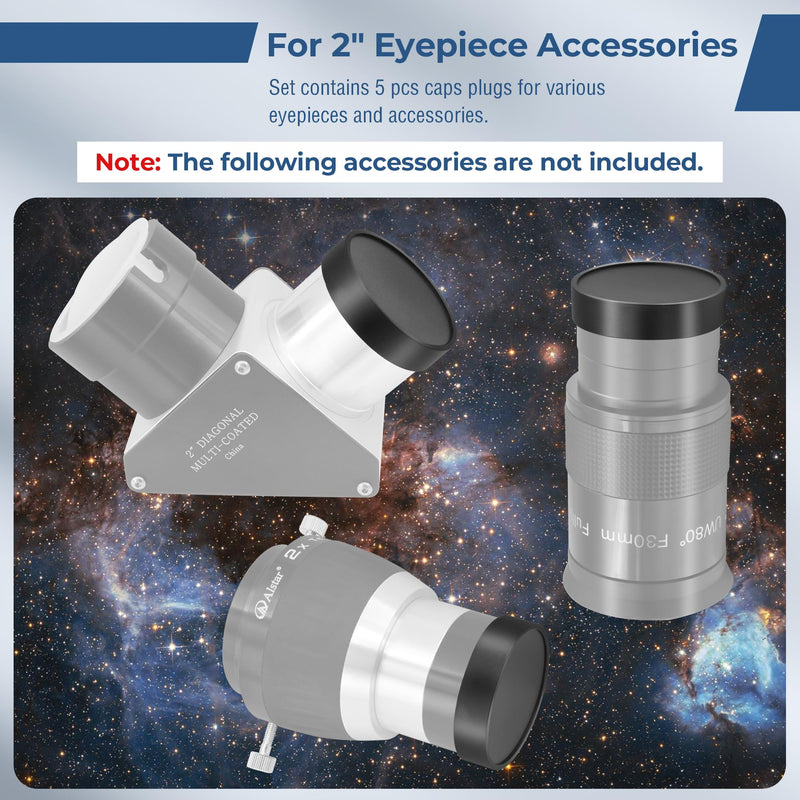 [AUSTRALIA] - Alstar 5 Pcs Dust Caps for Eyepiece, Barlow Lens, Diagonal & Accessories - M48 X 0.75 Telescope Protection 2 Inches - Black 