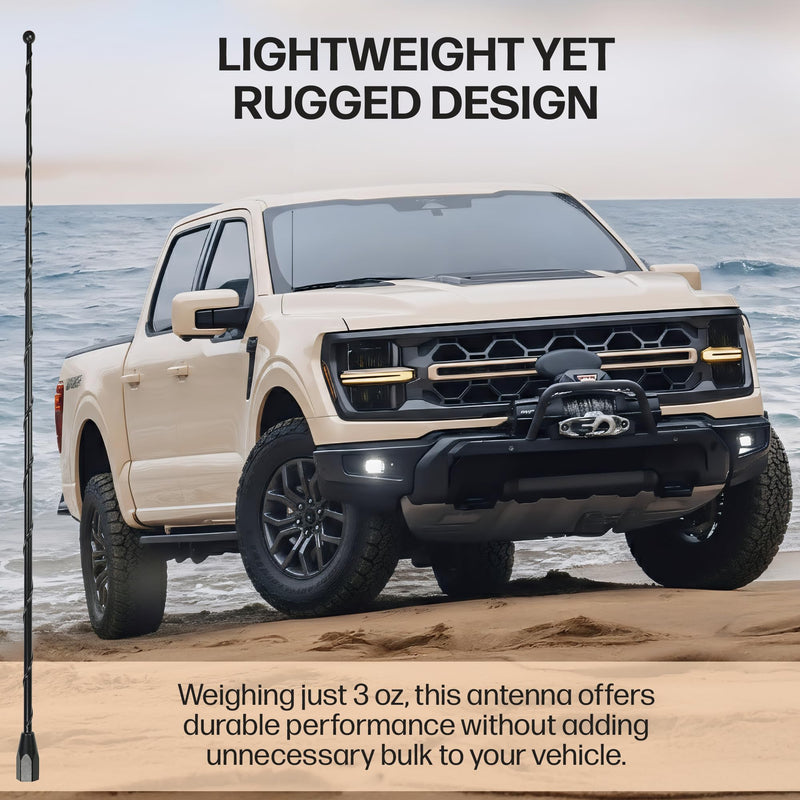 AntennaMastsRus - 15 Inch Black Antenna is Compatible with Ford F-150, F-250, F-350, F-450, F-550, F-600, F-650, Raptor (1950-2026) - Bronco | Dodge Ram 1500, 2500, 3500 - USA Steel Threading