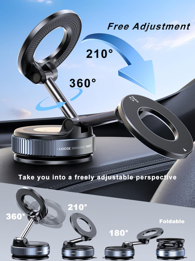 snanlen Upgraded 360° Nano Gel Vacuum Magnetic Phone Holder, Car Phone Holder for Magsafe[108+LBS Strongest Suction & 3000gf Strongest Magnetic], Suction Cup Phone Mount for Car/for iPhone 17 Pro Max Black