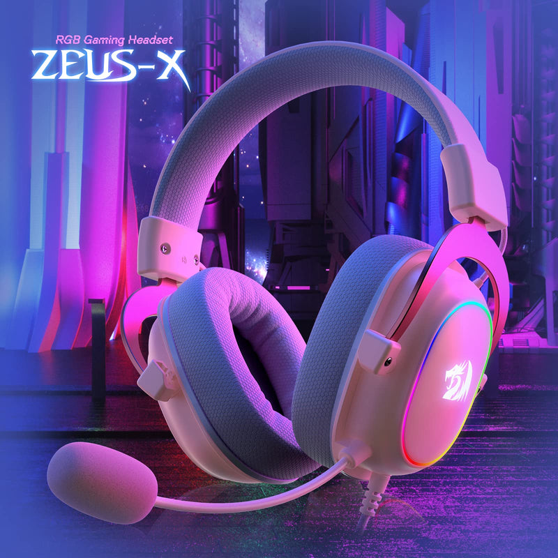 Redragon H510 Zeus-X RGB Pink Wired Gaming Headset - 7.1 Surround Sound - 53MM Audio Drivers in Memory Foam Ear Pads w/Durable Fabric Cover- Multi Platforms Headphone - USB Powered for PC/PS4/NS Pink-RGB