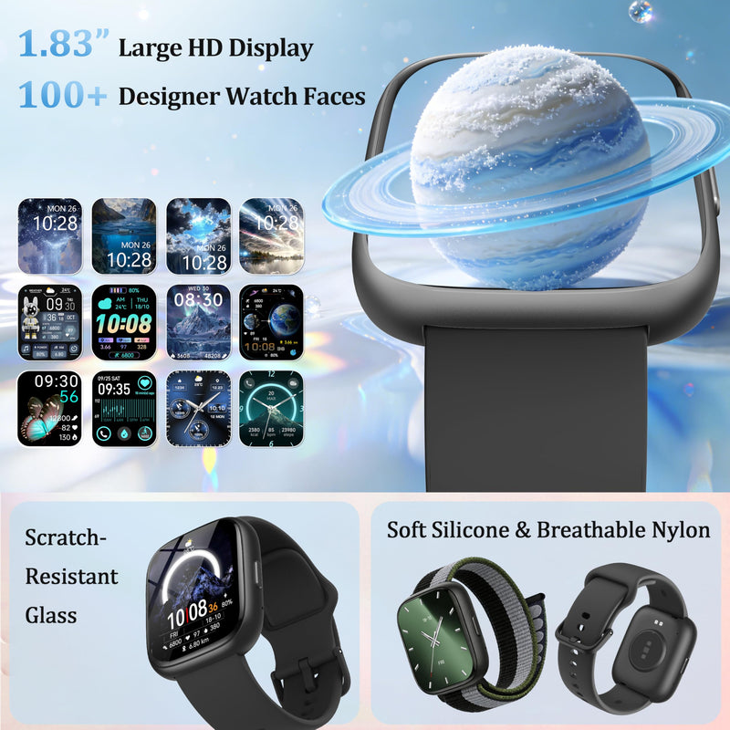 Smart Watch for Women Men, 2026 Upgrade Smartwatch [2 Bands, 44mm case], 1.83" Fitness Tracker Watch Alexa Built-in, Make/Answer Call, HR Sleep Stress Monitor, IP68 Waterproof Step Counter Watch