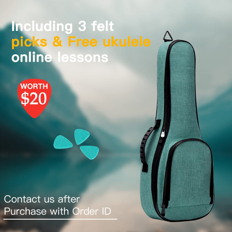 Deviser ukulele case Backpack 12MM Thick Padding ABS Handles uke case 26/27 inch Tenor ukulele gig bag with 3 Felts Picks Sea Blue 26/27 Inch Tenor uke gig bag