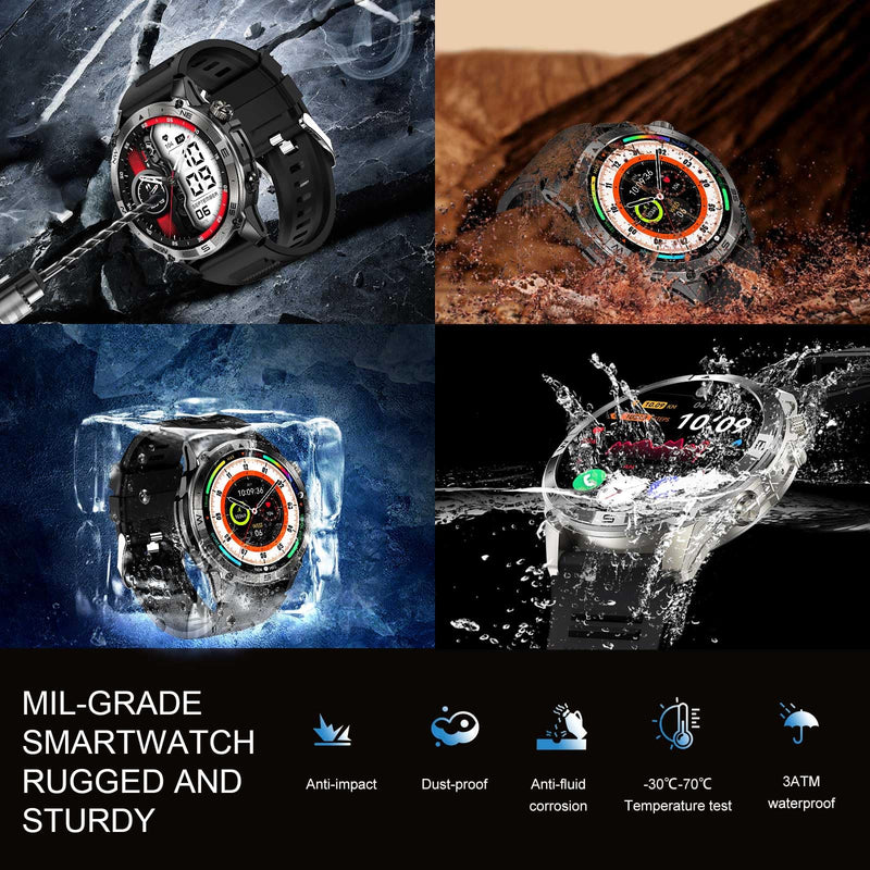LogHog 3 ATM Waterproof Amoled Smart Watch with GPS,Compass, Altitude,Air Pressure,540mAh Extra Large Battery,Metal Body Rugged Military Smartwatch Compatiable for Andriod iOS Jet Black