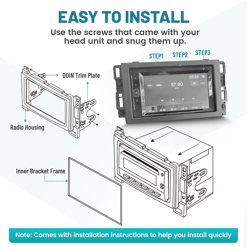 NuIth Aftermarket Radio Wiring Adapter + Double DIN Radio Dash Kits for Chevrolet 2004-2012
