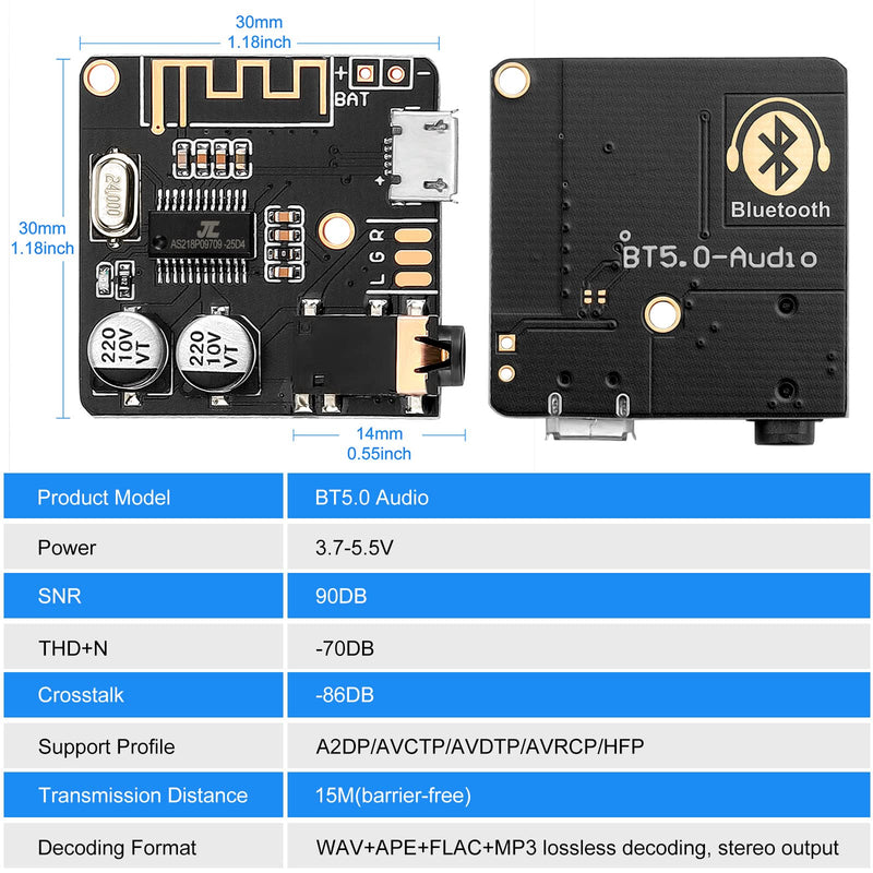 MakerHawk 2pcs Bluetooth Audio Receiver Board BT 5.0 Stereo Audio Amplifier 3.7-5V Car Speaker Amplifier for DIY 2