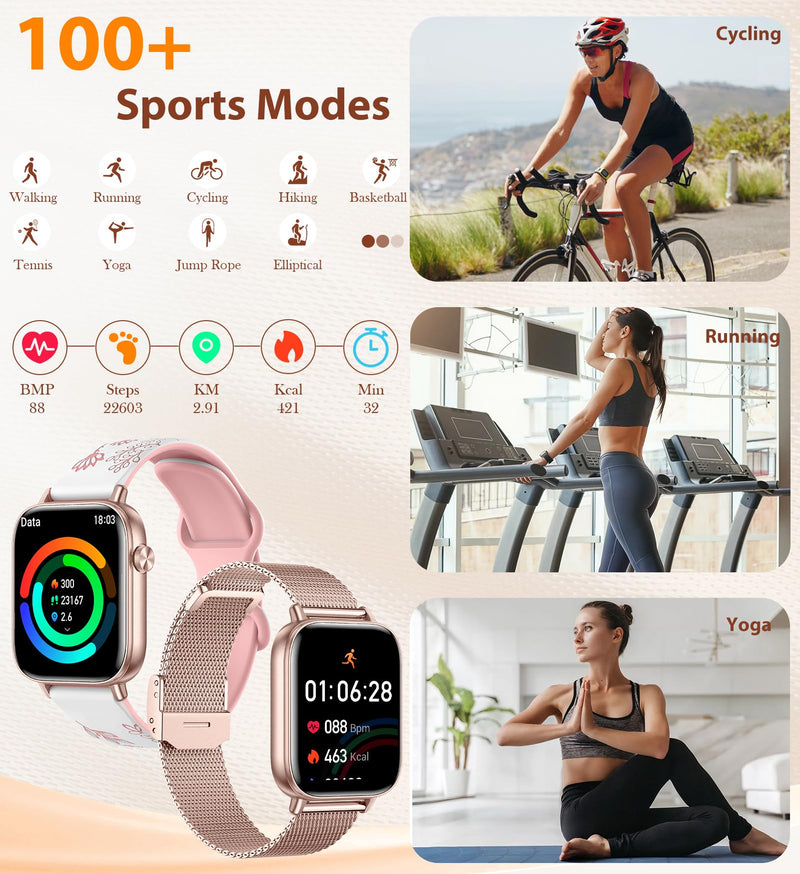 Smart Watch for Women (Answer/Make Calls),1.83" Touch Screen Fitness Tracker with 4 Bands, Heart Rate/Sleep/Step Tracking, 100+ Sports Modes Smartwatches for Android iOS (Rose Gold) ROSE