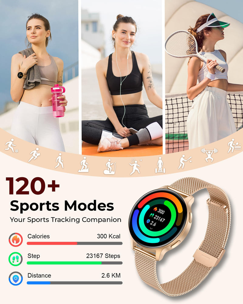 Iaret Smart Watch for Women, 1.27" HD Fitness Tracker with 4 Bands & Necklace Gift Set, Heart Rate SpO2 Sleep Monitor, 120+ Sport Modes, Call & Notifications, Smartwatch for Android iPhone, 40mm Rose Gold