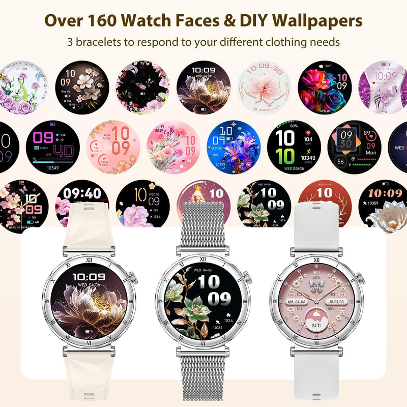 Smart Watches for Women (Answer/Make Calls), 1.19" AMOLED Slim Silver | Smartwatch with Heart Rate/Sleep Monitor,120+ Sport Modes Fitness Tracker with Bluetooth for iOS/Android Silver 1.19''