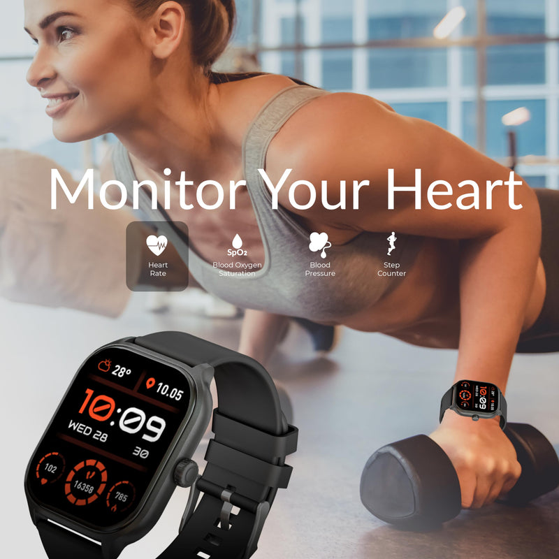 Supersonic SC-181SW 2-inch Touch Screen Smartwatch with Heart Rate Monitor, Blood Pressure, Oxygen Levels, Calories, Steps, Sleep Monitoring, Voice Assistance & IP67 Waterproof Fitness Tracker