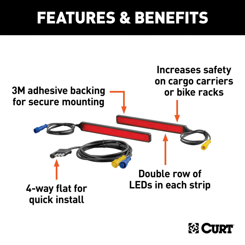 [AUSTRALIA] - CURT 53201 Auxiliary Automotive LED Light Strips for Hitch Cargo Carrier, Bike Rack, 2-Pack 