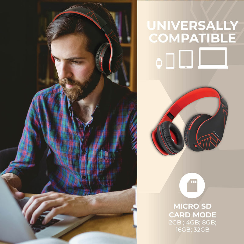 PowerLocus P2 Bundle - Wireless Headphones Over-Ear - 1pcs Rose Gold and 1pcs Black/Red