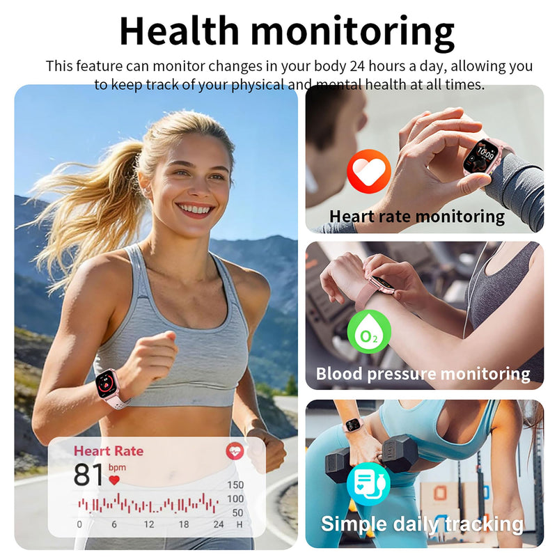 Smart Watch for Men Women Bluetooth Call Heart Rate Sleep Tracker Pedometer | 2.01" HD Display 1400mAh Battery Waterproof Sports Modes Calorie Counter AI Voice Fitness Tracker Android iOS Smartwatch Pink