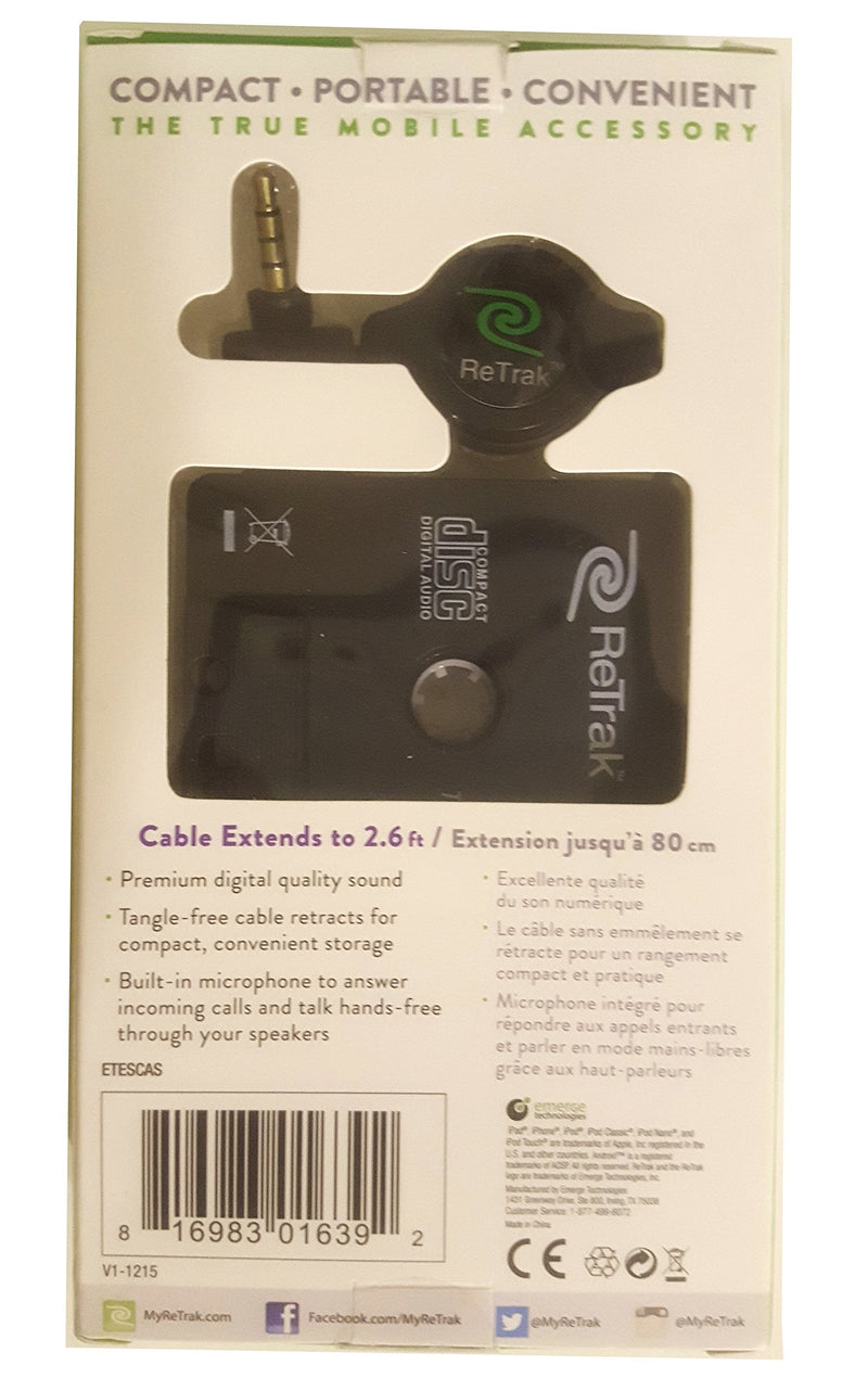 ReTrak ETESCAS Retractable Cassette Player Adapter and Microphone