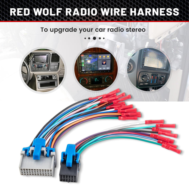 RED WOLF Car OE Radio Reverse Wiring Harness Fit for 2002-2007 GM GMC Sierra Chevy Silverado Buick Cadillac Pontiac Replace Factory Stereo Wire w/Connector Butt