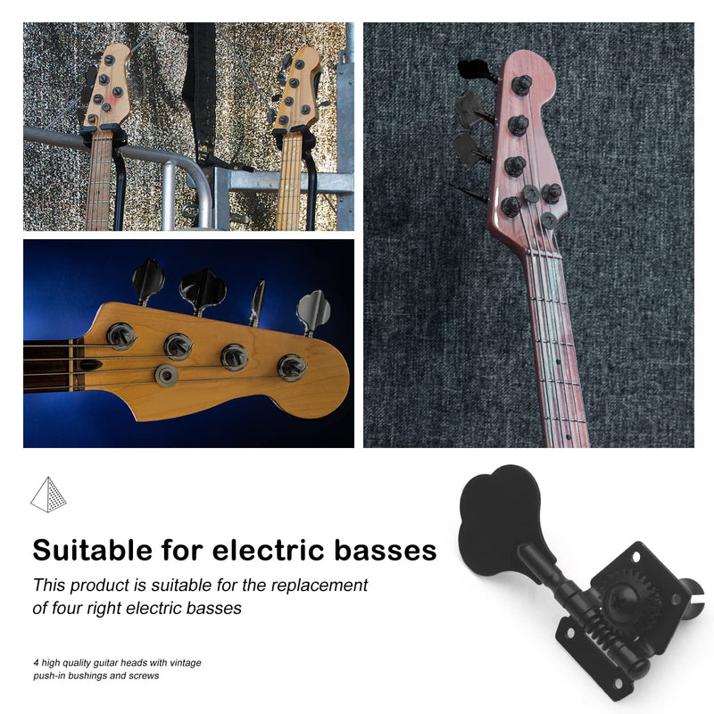 [AUSTRALIA] - MAXCHEER Guitar Bass Tuners Bass Guitar Tuning Keys,Ratio Headstock Sealed Machine Head Replacement for Electric Jazz Bass or Precision Instruments 1:24 (4R) black 