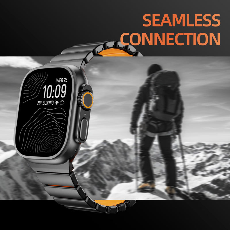 Magnetic Titanium Band Compatible with Apple Watch Ultra 3/2/1 Band 49mm 46mm 45mm 44mm 42mm, Luxury Silicone Dual-Layer Link Bracelet for iWatch Series 11 10 9 8 7 6 5 4 SE Men Women Black-Orange 49mm/46mm/45mm/44mm/42mm(Series 3)