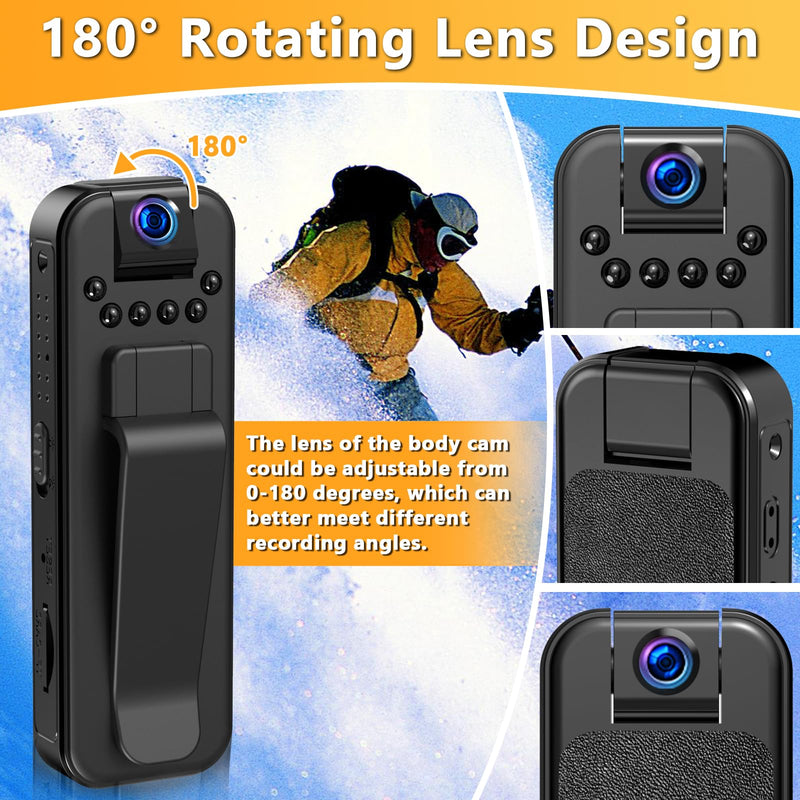 [AUSTRALIA] - Hidden Body Camera HD 1080P Mini Body Cam with Night Vision Wearable Camcorder with 180° Rotatable Lens and Sturdy Clips Small Video Recorder for Security, Indoor, Outdoor 