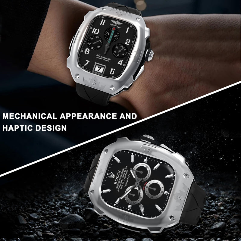 Rugged Metal Case with Silicone Band for Apple Watch Ultra 2/1 49mm, Shockproof Protective Cover with Strap Compatible with iWatch Ultra 2/1 49mm for Men (Silver) Silvery
