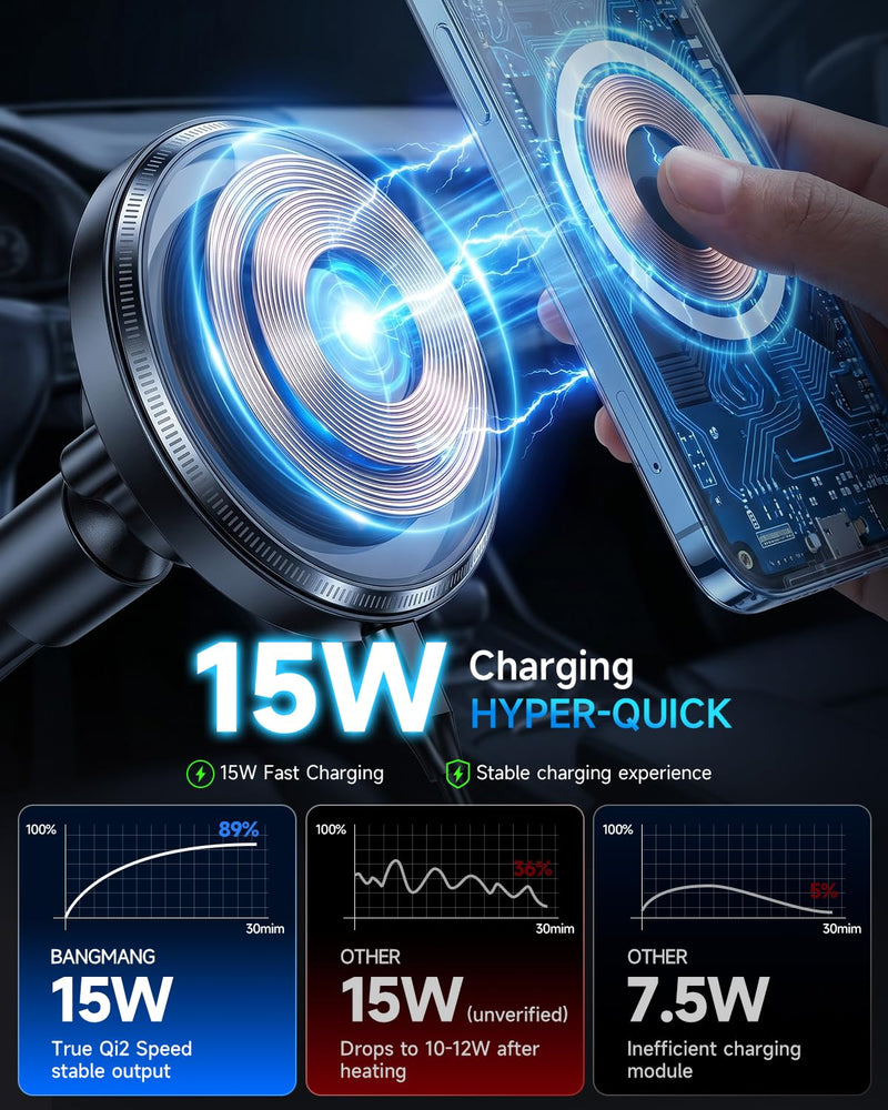 Upgraded Qi2 15W for Magnetic Cup Holder Charger, [More Stable & Faster Charging] Magnetic Car Mount Charger 15W Fast Charging with Adjustable Gooseneck for iPhone 17 Pro Max Air 16-12 Series