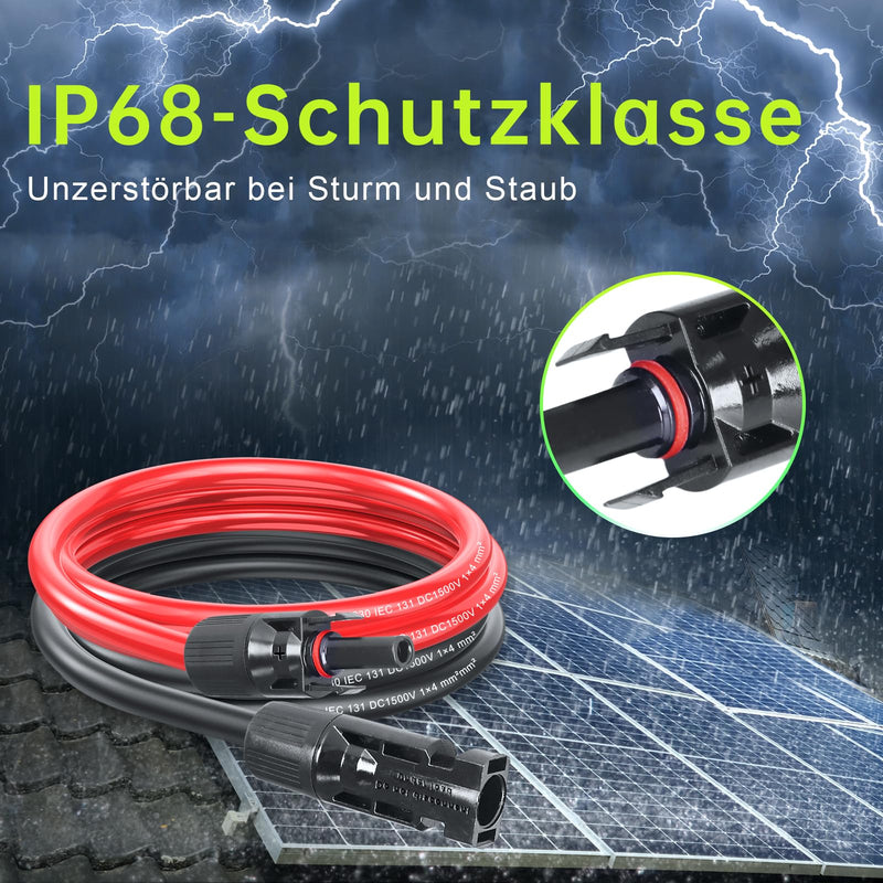 MXRPV Solar Cable 4 mm²/6 mm², Solar Cable Extension 2/3/5/10/15 m, Tool-Free Solar Extension Cable, PV Cable (6 mm², 5 m) 6mm²5m
