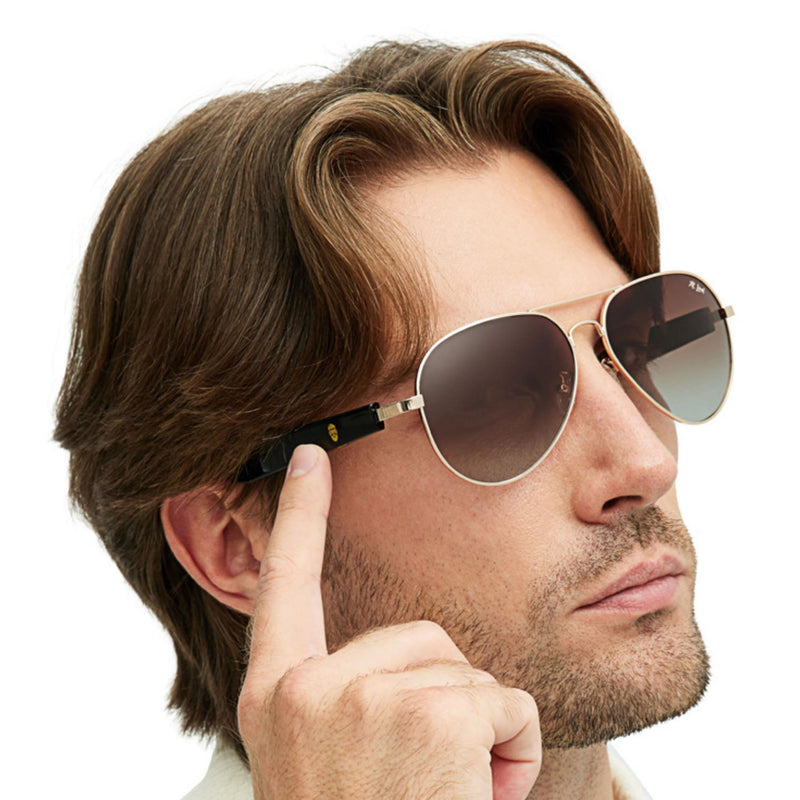 XR Loud™ Bluetooth Aviator Sunglasses for Men Women, Polarized UV400 Smart Audio Glasses with Open-Ear Speakers, Microphone, Touch Control, Voice Assistant, 120Hr SB, Privacy, AI Compatible Brown Brown Berry