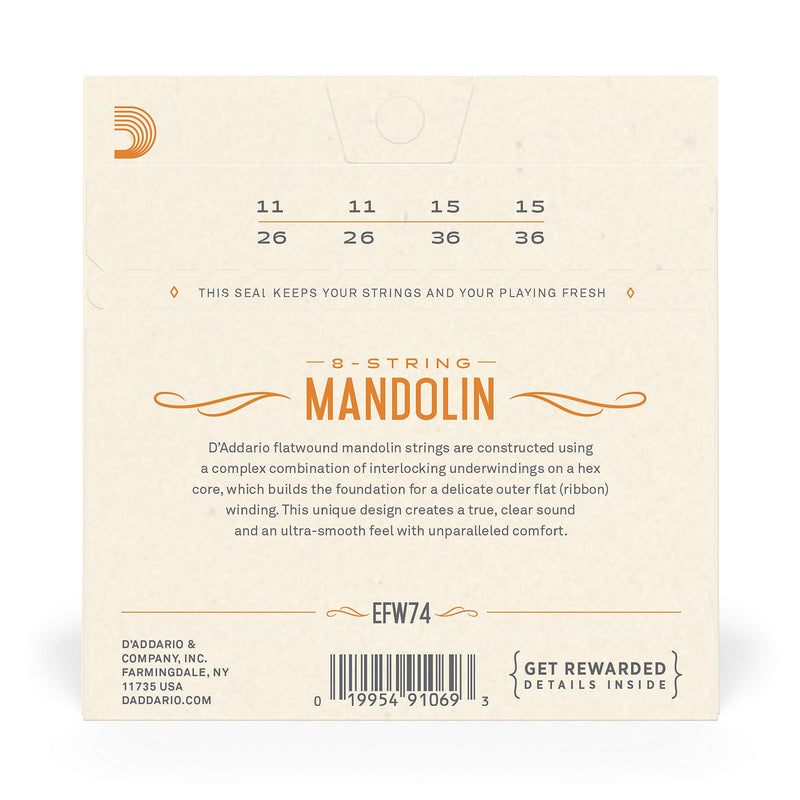 [AUSTRALIA] - D'Addario EFW74 Phosphor Bronze Flatwound Mandolin Strings, Medium, 11-36 
