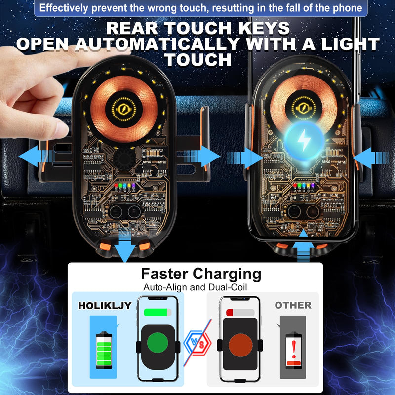 Phone Holders for Your Car with Wireless Chargre - Metal Hook Clip, Auto Clamp Air Vent Cell Phone Car Mount, Hands Free Universal Automobile Cradle Fit for iPhone Android and All Smartphones Silver