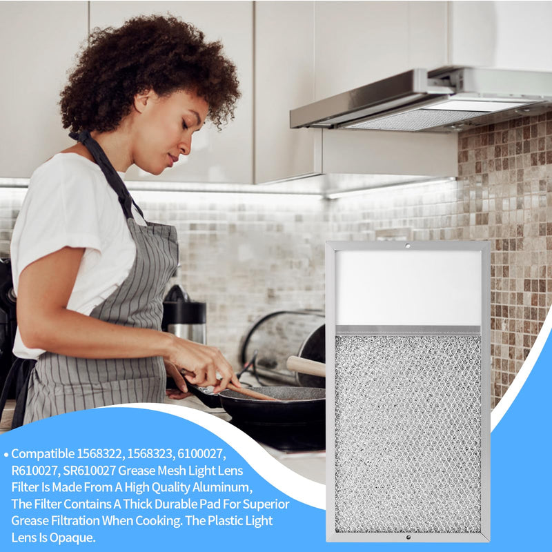 [AUSTRALIA] - Range hood Filter with Light Lens Replacement for Broan R610027 SR610027 1568322 1568323 PM25WW PM25BL AL9245 Aluminum Mesh Grease Lens Range Hood Replacement Filter 7-5/8 x 14-1/8 x 3/8 Inch 2-Pack 