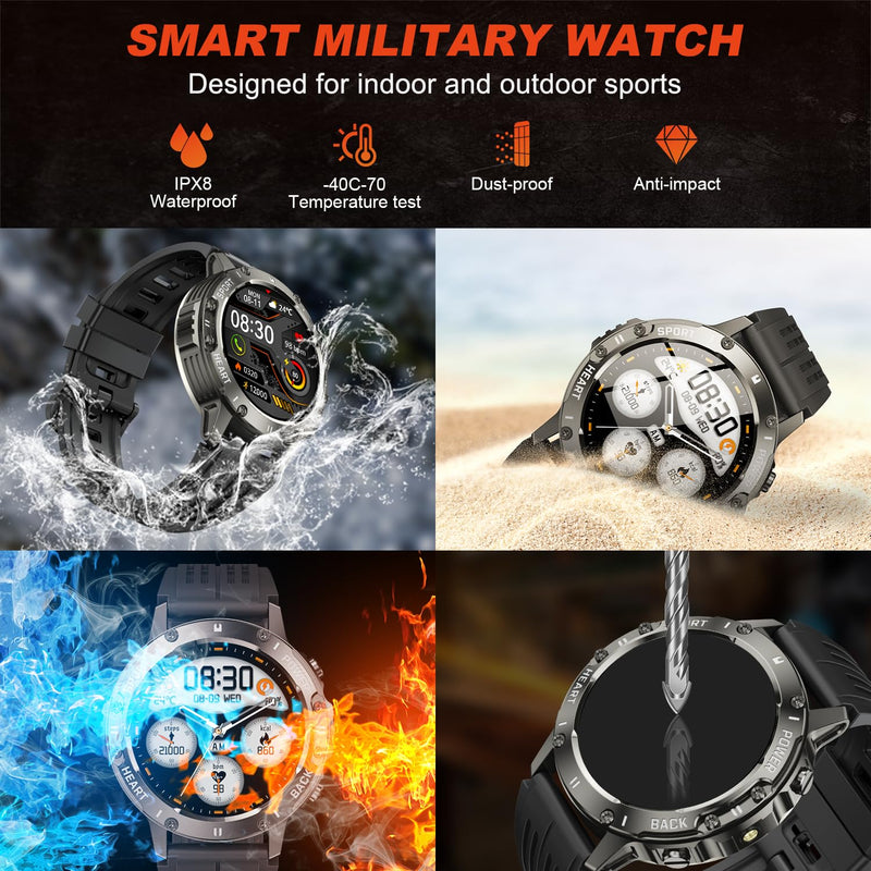 Smart Watch for Men Fitness Tracker: Bluetooth Waterproof Make Answer Call Digital Mens Watches Running Step Pedometer Smartwatch for Android Phones iPhone Samsung Compatible Sleep Heart Rate Monitor Black