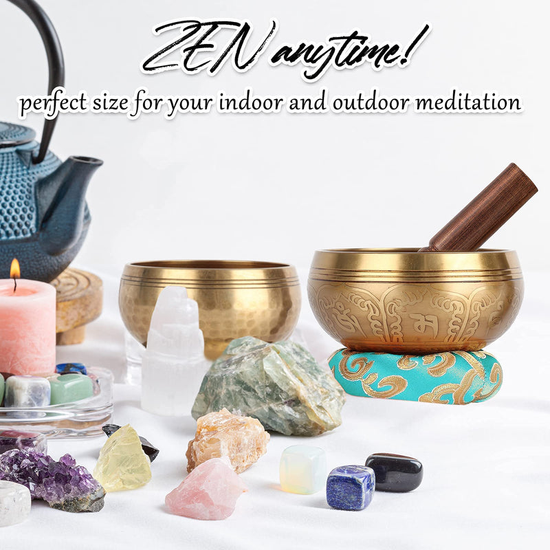 2Pack Tibetan Singing Bowls Set-100% Handmade in Nepal Sound Bowl Meditation Set for Meditation, Yoga, Chakra, Meditation Gifts, Unique Gifts for Women (Blue, 3.15 + 4 inch) Blue
