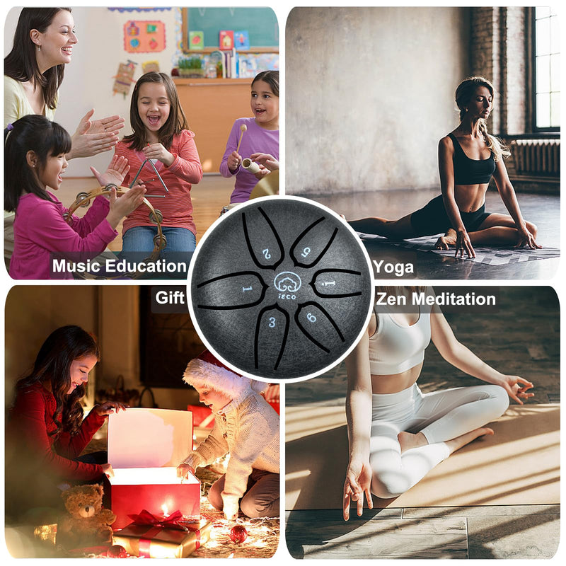 [AUSTRALIA] - Buddha Stones Mini Steel Tongue Drum 3 Inch 6 Notes Steel Drum Instrument, Ethereal Drum for Kids Adults, Handpan Drum for Meditation Sound Healing Black 