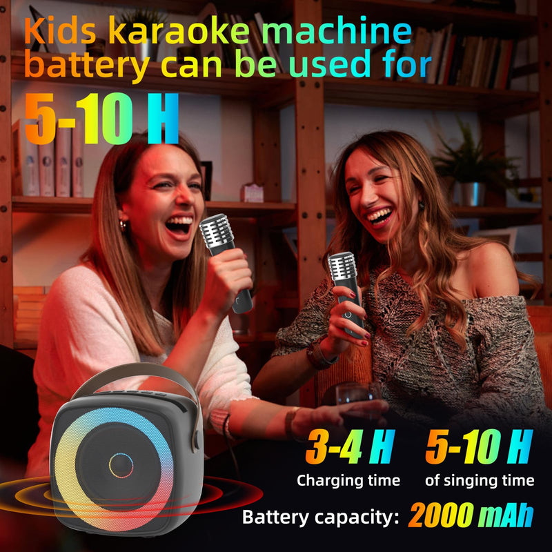 Karaoke Machine 2 Microphones for Home Party with Phone Holder, Wireless Portable Bluetooth Speaker with Dynamic Lights for Kids Adults Mini Voice Changer Mic Speaker Set for Halloween Christmas Girls Black