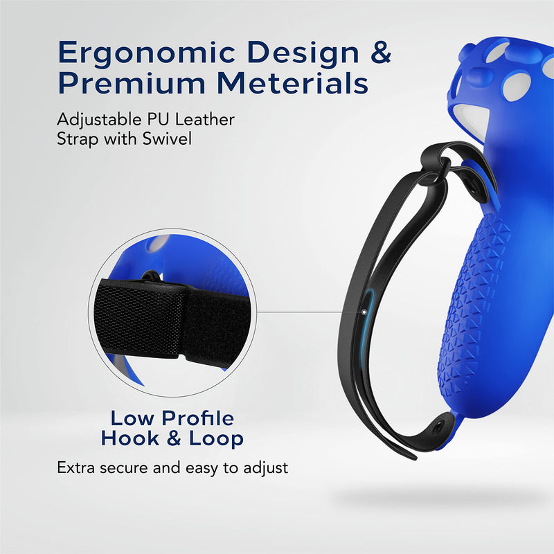 [AUSTRALIA] - TNP Controller Grips for Oculus Quest 2 / Meta Quest 2 Knuckle Strap Black VR Touch Controller Hand Grip Cover Protector Sleeve with Anti-Throw Adjustable Straps Blue 