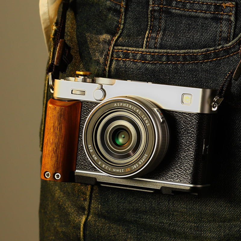 [AUSTRALIA] - Leftfoto X-E5 Retro Handgrip L-Shape Bracket with Walnut Wooden Grip for Fujifilm X-E5 Camera,with Built-in Bottom Arca Quick Release Plate,Black Black 