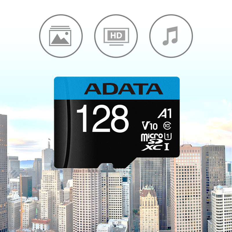 ADATA Premier 128GB MicroSDHC/SDXC UHS-I Class 10 V10 A1 Memory Card with Adapter Read up to 100 MB/s (AUSDX128GUICL10A1-RA1)